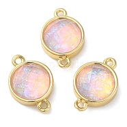 Synthetic Opal Connector Charms, Rack Plating Brass Flat Round Links, Golden, Pink, 17.5x11.5x6mm, Hole: 1.4mm(KK-S370-05G-03)