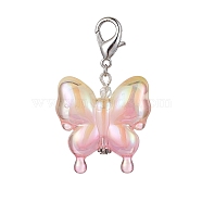 Acrylic Butterfly Pendant Decorations, with Zinc Alloy Lobster Claw Clasps, Champagne Yellow, 58mm(HJEW-JM01594-04)