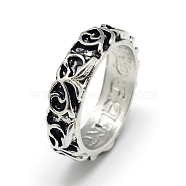 Alloy Finger Rings, Wide Band Rings, Chunky Rings, Ring with Flower, Size 10, Antique Silver, 20mm(X-RJEW-S038-187)