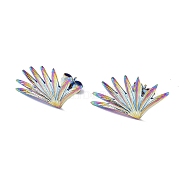 Ion Plating(IP) 304 Stainless Steel Grass Stud Earrings for Women, Rainbow Color, 25x15mm, Pin: 0.7mm(EJEW-F300-04MC)
