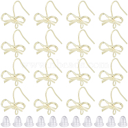 28Pcs Bowknot Shape Brass Earring Hook, with Loops & 40Pcs Plastic Ear Nuts, Golden, 22 Gauge, 16x15mm, Hole: 2mm, Pin: 0.6mm(DIY-SP0001-06G)