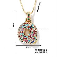 Brass Pave Colorful Cubic Zirconia Letter Pendant Box Chain Necklaces, Golden, Letter Q, 15.75 inch(40cm)(NU0575-17)