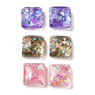 Resin Imitation Opal Cabochons, Single Face Faceted, Square, Mixed Color, 8x8x3.5mm(RESI-H148-15)