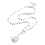 925 Sterling Silver with Pearl Pendant Necklaces, Platinum, 14.57 inch(37cm)(STER-Z009-13P)