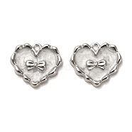 Alloy Enamel Pendants, Heart with Bowknot Charm, Platinum, 17x20x2.5mm, Hole: 1.5mm(ENAM-R145-02P)