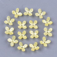 Cellulose Acetate(Resin) Bead Caps, 4-Petal, Flower, Yellow, 13x13x3mm, Hole: 1mm(X-KK-S161-05E)