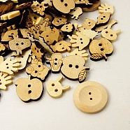 Wood Buttons, Mixed Shapes, BurlyWood, 13~28x10~28x2~5mm, Hole: 1.5~2mm(WOOD-MSMC002-1)