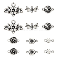 Tibetan Style Chandelier Component Links, Flower & Heart & Bowknot, Mixed Shapes, Antique Silver, 62pcs/set(TIBE-PH0005-15AS)