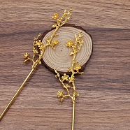 Alloy Hair Stick Findings, with Iron Pins, Branch, Golden, Pin Size: 120x2.5mm(OHAR-PW0001-341G)