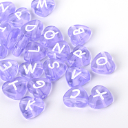 Transparent Acrylic Heart Horizontal Hole Letter Beads, Medium Purple, 10.5x11.5x4.5mm, Hole: 2mm(X-TACR-Q101-01B)