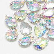 Pointed Back Glass Rhinestone Cabochons, Back Plated, Faceted, teardrop, Crystal AB, 6x4x2.5mm(RGLA-T081-4x6mm-05)