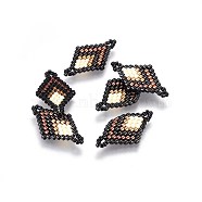 MIYUKI & TOHO Handmade Japanese Seed Beads Links, Loom Pattern, Rhombus, Black, 23~24x13~14x1.7mm, Hole: 1.5mm(SEED-A029-AA01)