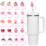 20Pcs 10 Style Pink Series Silicone Straw Cap, Dustproof Covers, Reusable Drinking Straw Tips Cap, Mixed Shapes, 78~86mm, Inner Diameter: 7.6mm, 2pcs/style(SIL-GA0001-15)