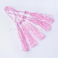 Polyester Tassel Decorations, Pendant Decorations, Pearl Pink, 130x6mm, Tassel: 70~90mm(OCOR-Q023-36)