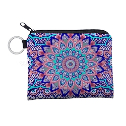 Polyester Handbags, Clutch Bag with Zipper & Keychain, Rectangle with Mandala Flower, Random Buckle Style, Colorful, 12x9.5cm(PAAG-PW0012-29D)