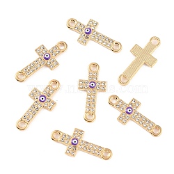 Evil Eye Zinc Alloy Enamel Connector Charms, with Crystal Rhinestone, Light Gold, Religion Cross, Blue Violet, 26x11.5x2.2mm, Hole: 2mm(ENAM-TAC0021-14KCG-01)