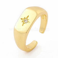Clear Cubic Zirconia Star Signet Open Cuff Ring, Brass Jewelry for Women, Cadmium Free & Lead Free, Real 18K Gold Plated, US Size 7 3/4(17.9mm)(RJEW-I083-08G)