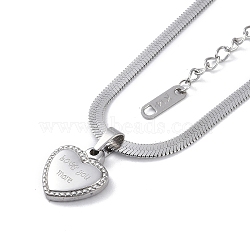 Ion Plating(IP) 304 Stainless Steel Snake Chain Necklaces, Heart with Word Pendant Necklaces for Women, Stainless Steel Color, 16.14 inch(41cm)(NJEW-G081-12P)