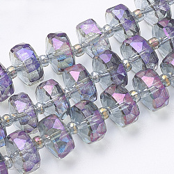 Electroplat Glass Beads Strands, Rainbow Plated, Faceted, Rondelle, Plum, 8x5mm, Hole: 1.2mm, about 80pcs/strand, 22.83 inch(EGLA-Q092-8mm-D07)