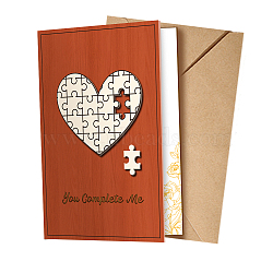 3D Pop Up Wood Greeting Card for Birthday Party Day, Rectangle, Word You Complete Me, Heart, 150x100x3mm(AJEW-WH0425-001)