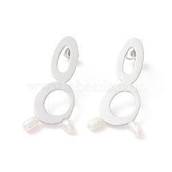 Infinity with Natural Pearl Dangle Stud Earrings for Women, Stainless Steel Color, 37x19mm, Pin: 0.7mm(STAS-P302-08P)