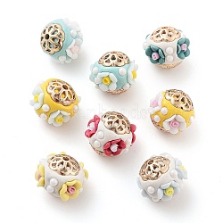 Handmade Indonesia Beads, with Alloy and Resin, Round with Flower, Mixed Color, 19.5x16mm, Hole: 1.8mm(FIND-Q106-41)