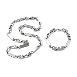 Anti-Tarnish 201 Stainless Steel Oval Link Chain Necklace & Bracelets Set, 304 Stainless Steel Clasp Jewelry Set for Men Women, Stainless Steel Color, 23.50 inch(597mm), 8.35 inch(212mm)(SJEW-G083-04P)