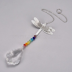 Crystal Ceiling Fan Pull Chains Chakra Hanging Pendants Prism, with Cable Chains, Dragonfly, Colorful, 322mm(X-AJEW-WH0021-30C)