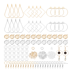 DIY Blank Dome Earring Jerwelry Kit, Including Teardrop & Rhombus & Ring 304 Stainless Steel Charms & Earring Hooks, Plastic Ear Nuts, Glass Cabochons, Golden & Stainless Steel Color, 256Pcs/box(DIY-UN0004-78)