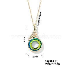 Cute and Stylish Phenix Glass Pendant Necklace, with Brass Cable Chain for Women, Perfect for Any Outfit, Green, 15.75 inch(40cm)+5cm(ZV1349-7)