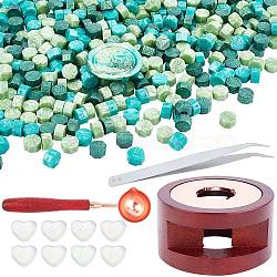 CRASPIRE DIY Stamp Making Kits, Including Seal Stamp Wax Stick Melting Pot Holder, Brass Wax Sticks Melting Spoon, Paraffin Candles and 304 Stainless Steel Beading Tweezers, Green, 0.9cm, 511pcs/set(DIY-CP0003-88E)