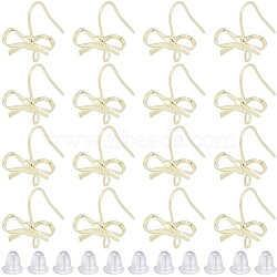 28Pcs Bowknot Shape Brass Earring Hook, with Loops & 40Pcs Plastic Ear Nuts, Golden, 22 Gauge, 16x15mm, Hole: 2mm, Pin: 0.6mm(DIY-SP0001-06G)