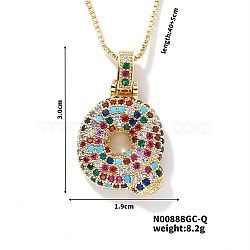 Brass Pave Colorful Cubic Zirconia Letter Pendant Box Chain Necklaces, Golden, Letter Q, 15.75 inch(40cm)(NU0575-17)