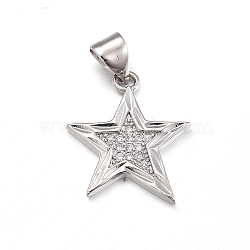 Brass Micro Pave Clear Cubic Zirconia Pendants, Star, Platinum, 17.5x16x2mm, Hole: 5x3mm(X-ZIRC-L085-85P)