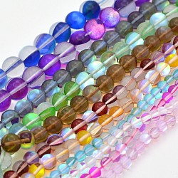 Round Synthetic Moonstone Beads Strands, Holographic Beads, Dyed, Mixed Color, 6mm, Hole: 1mm, about 60~62pcs/strand, 14~15 inch(G-M210-6mm-M)