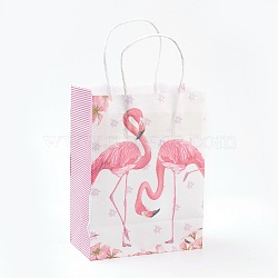 Rectangle Paper Bags, with Handles, Gift Bags, Shopping Bags, Flamingo Shape Pattern, For Valentine's Day, Misty Rose, 21x15x8cmm(AJEW-G019-04S-03)