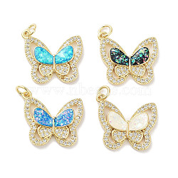 Brass Micro Pave Clear Cubic Zirconia Pendants, with Synthetic Opal, Real 18K Gold Plated, Butterfly Charms, Mixed Color, 18.5x19x3mm, Hole: 3mm(KK-L213-002G)