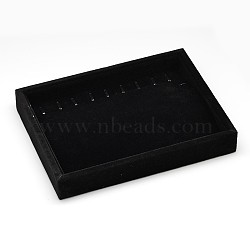 Wooden Cuboid Jewelry Jewelry Bracelet Displays, Covered with Velvet, Black, 20x15x3.1cm(BDIS-L001-02C)