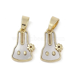 Brass Pave Natural Shell Flower Rabbit Charms with Snap on Bails, Real 18K Gold Plated, 13x8.5x2mm, Hole: 2.5x5mm(KK-Z078-23G)