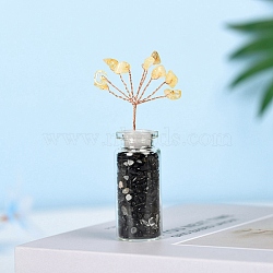 Chip Natural Black Obsidian & Citrine Display Decorations, with Glass Bottle and Copper Wire, Wishing Tree, 81x26x21.5mm(DJEW-D005-01R-06)