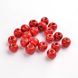 Natural Wood Beads, Rondelle, Lead Free, Dyed, Red, Beads: 8mm in diameter, hole:3mm(X-YTB022-1)