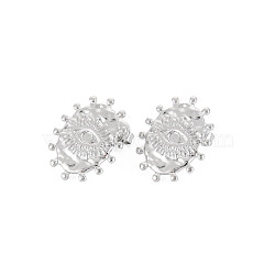 304 Stainless Steel Stud Earring Findings, Earring Setting for Enamel, with Ear Nuts and Loops, Oval with Evil Eye, Stainless Steel Color, 19x15mm, Hole: 2mm, Pin: 0.7mm, Tray: 2mm(STAS-N097-220P)