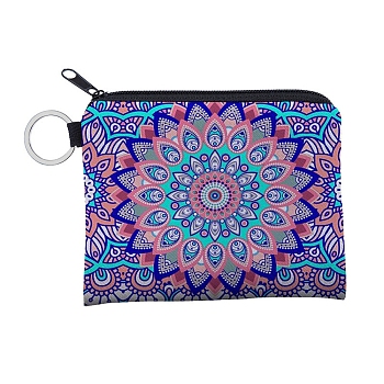 Polyester Handbags, Clutch Bag with Zipper & Keychain, Rectangle with Mandala Flower, Random Buckle Style, Colorful, 12x9.5cm