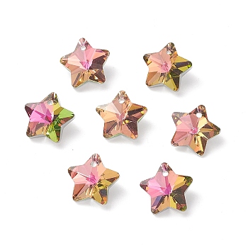 Electroplate Glass Charms, Faceted, Star, Cerise, 13x13.5x7mm, Hole: 1.2mm