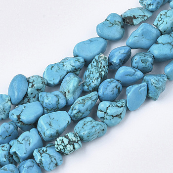 Synthetic Turquoise Beads Strands, Tumbled Stone, Nuggets, 6~15x3~11x3~8mm, Hole: 0.8mm, about 40~47pcs/strand, 15.3 inch