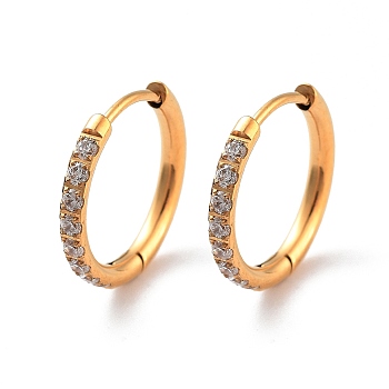 Ion Plating(IP) 316 Surgical Stainless Steel Pave Clear Cubic Zirconia Hoop Earrings Women, Golden, 16x2mm