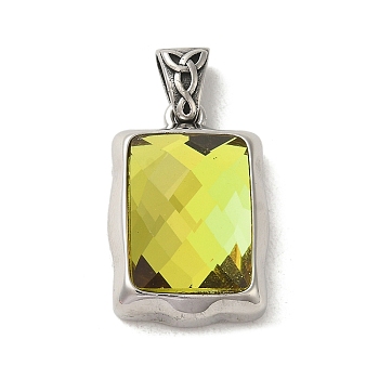 Glass Pendants, with 304 Stainless Steel Findings, Rectangle Charm, Antique Silver, 26.5x17.5x9.5mm, Hole: 6x3mm