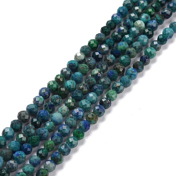 Natural Chrysocolla & Lapis Lazuli Beads Strands, Faceted, Round, 4mm, Hole: 0.7mm, about 97~98pcs/strand, 15.35''(39~39.3cm)