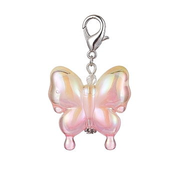 Acrylic Butterfly Pendant Decorations, with Zinc Alloy Lobster Claw Clasps, Champagne Yellow, 58mm