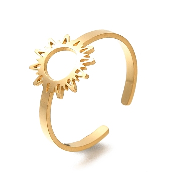 304 Stainless Steel Rings for Women, Hollowed-Out Sunflowers, Real 18K Gold Plated, 12mm, Inner Diameter: 19.5mm